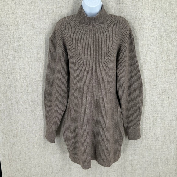 H&M Dresses & Skirts - H&M Sweater Dress Womens‎ L Brown Wool Blend Mock Neck Ribbed Mini Oversized NEW